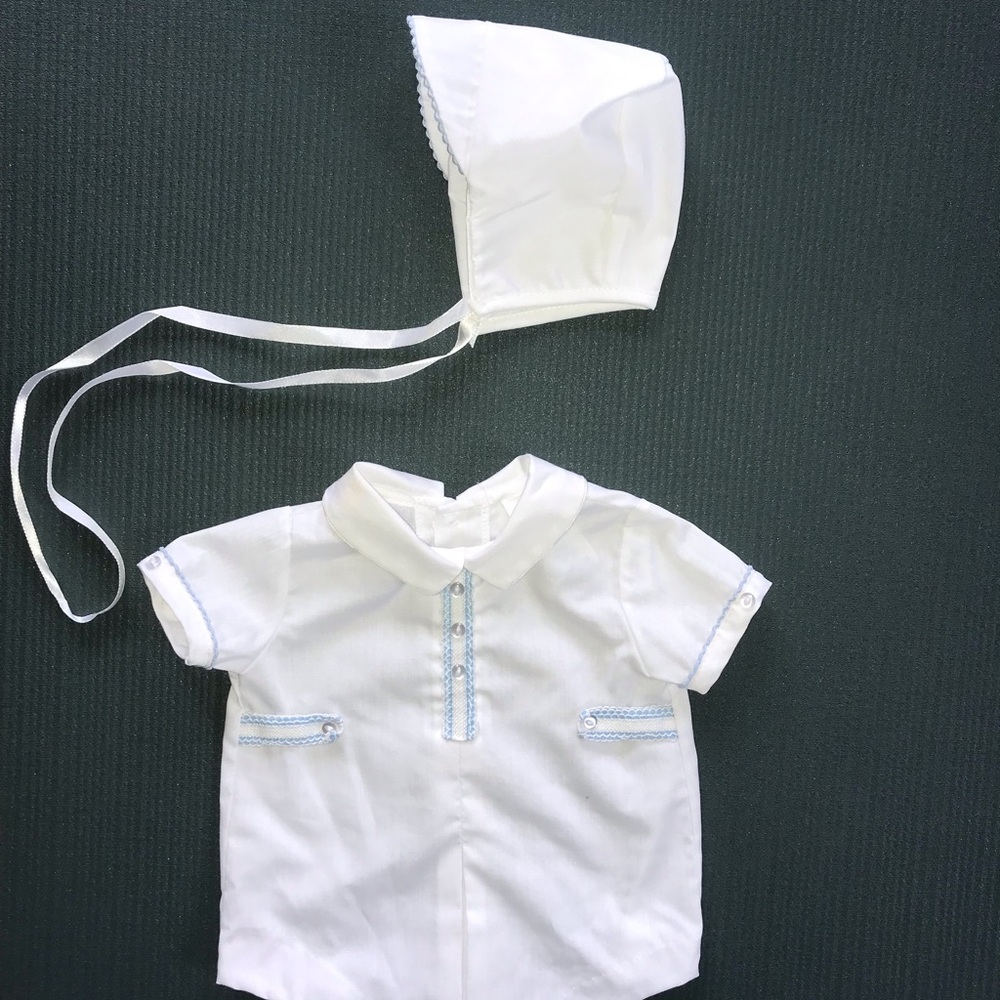 White Baby Outfit with Blue Accents